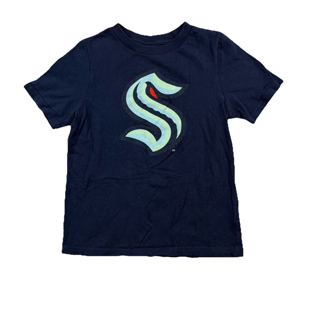 Seattle Kraken NHL Kids T Shirt Large Navy Blue Short Sleeve